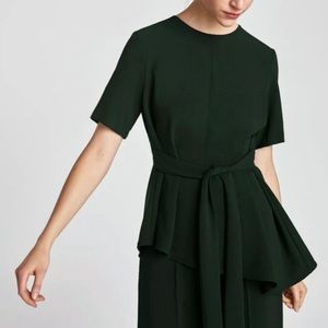 HOST PICK ✨ ZARA Front Tie Asymmetrical Blouse Forest Green Sz L Business Casual